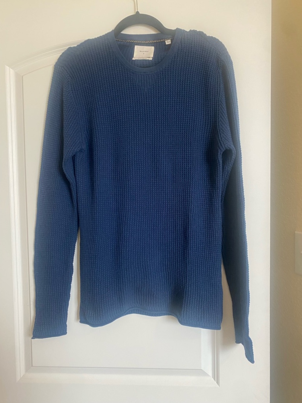 Billy Reid Blue Waffle Knit Crewneck Sweater
